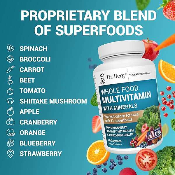 Dr. Berg Whole Food Multivitamin with Minerals - Daily Multivitamin for Men and Women - Includes Premium Whole Food Fruits and Vegetable Blend with Folate, Alpha-lipoic Acid and More - 60 Capsules - Image 6