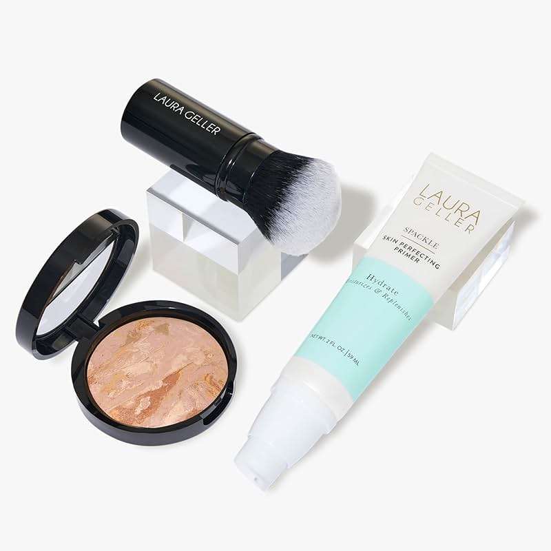 LAURA GELLER NEW YORK Face the day Kit (3 PC) - Balance-n-Brighten Foundation, Fair + Spackle Skin Perfecting Primer, Hydrate + Airbrush Round Kabuki Brush - Image 1