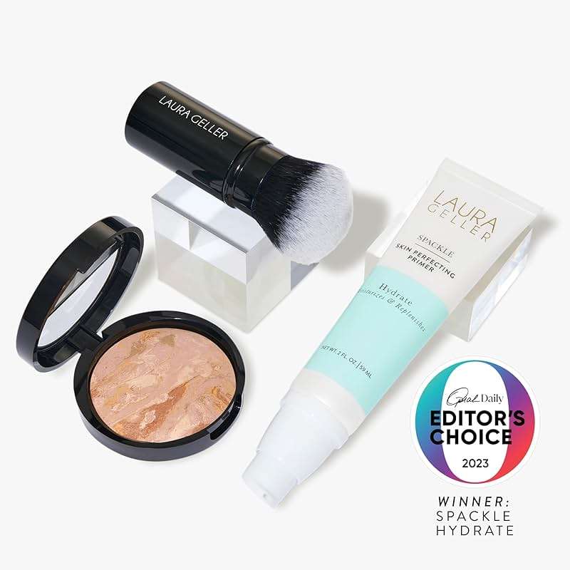 LAURA GELLER NEW YORK Face the day Kit (3 PC) - Balance-n-Brighten Foundation, Fair + Spackle Skin Perfecting Primer, Hydrate + Airbrush Round Kabuki Brush - Image 2