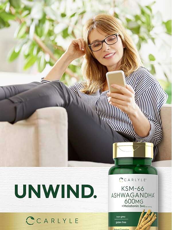 Carlyle KSM-66 Ashwagandha Capsules 600mg | 70 Count | with Melatonin 5mg | Potent Complex | Non-GMO, Gluten Free - Image 6