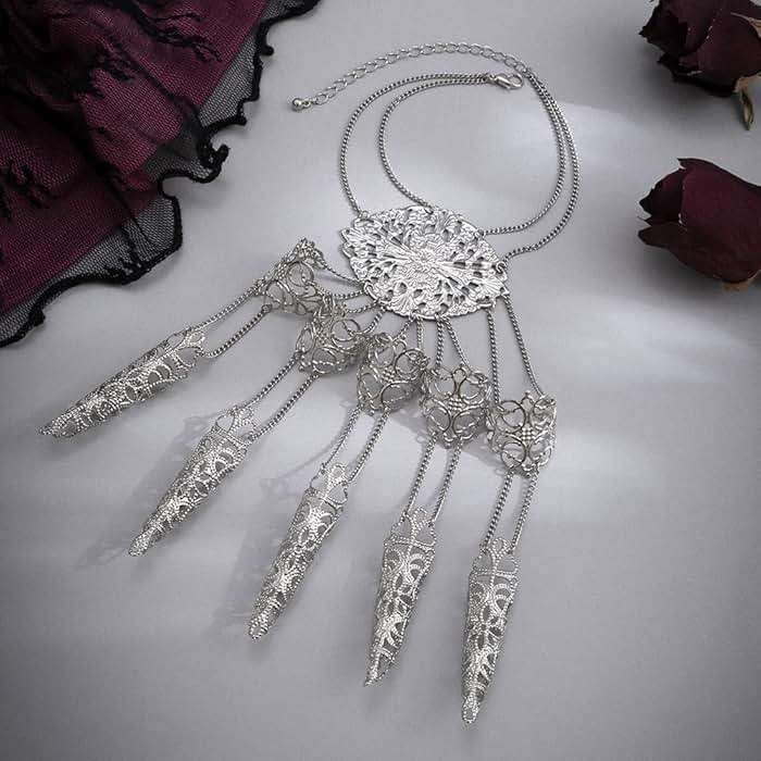 Octwine Pack of 1 Punk Ancient Queen Finger Nails Tip Claw Bracelet Belly Dance Hand Chain Cosplay Costume Jewelry for Women (Silver) - Image 3