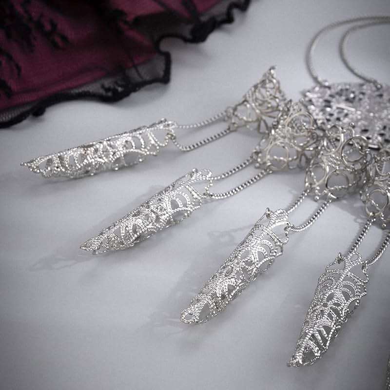 Octwine Pack of 1 Punk Ancient Queen Finger Nails Tip Claw Bracelet Belly Dance Hand Chain Cosplay Costume Jewelry for Women (Silver) - Image 5
