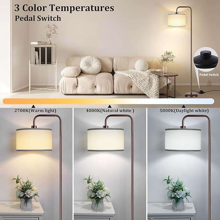 PARTPHONER LED Floor Lamp for Living Room, 3 Color Temperature, with Foot Switch, 9W Bulb Included, Oil Rubbed Bronze - Image 2
