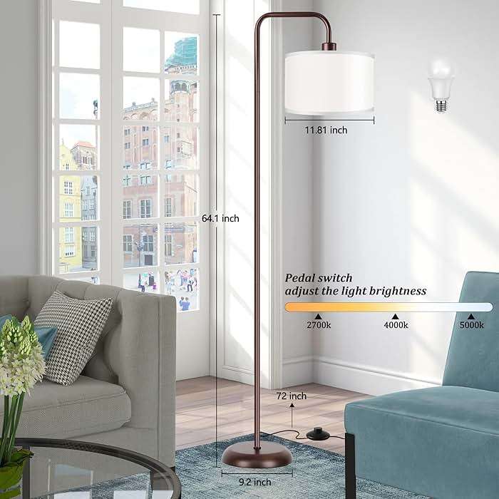 PARTPHONER LED Floor Lamp for Living Room, 3 Color Temperature, with Foot Switch, 9W Bulb Included, Oil Rubbed Bronze - Image 3