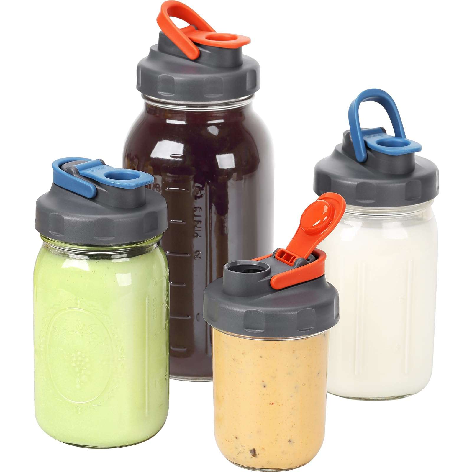 SOLIGT 4 Pack Mason Jar Lids, Wide Mouth Pour Spout Flip Cap Lids for Ball Brand Mason Jars, Leak Proof Airtight for Drinking Salad Dressing & Food Storing - Image 1