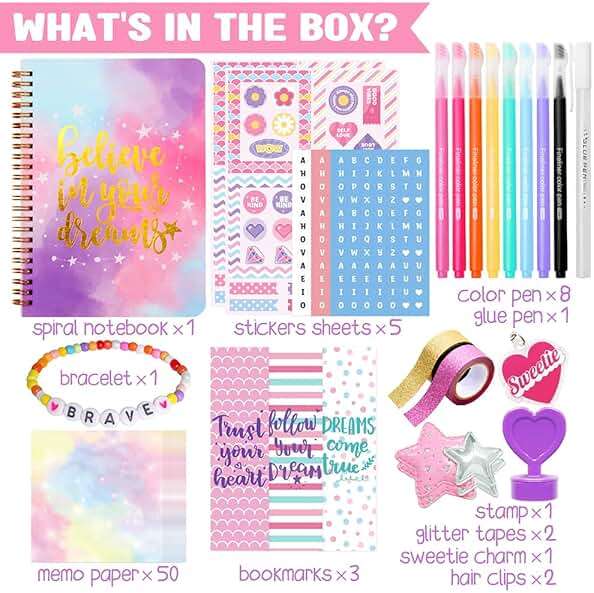 Nollh DIY Journal Kit for Girls - 200+PCS Teen Tween Girl Gifts Trendy Stuff, Stocking Stuffers, Scrapbook Supplies Stationery Set, Art Crafts Kit - Ideal Gifts for 8 9 10 11 12 13 14 Year Old Girl - Image 6
