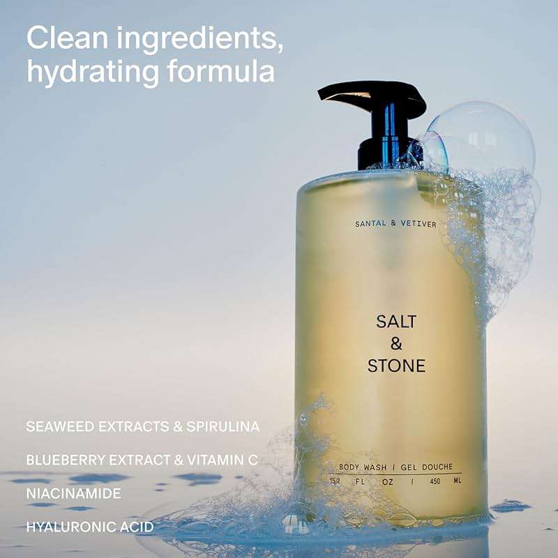 Salt & Stone Body Wash with Antioxidants for Deep Moisture | For Women & Men, Sulfate, Paraben, & Dye Free, Leaving Skin Soft and Hydrated | Santal & Vetiver 15.2 fl oz - Image 2