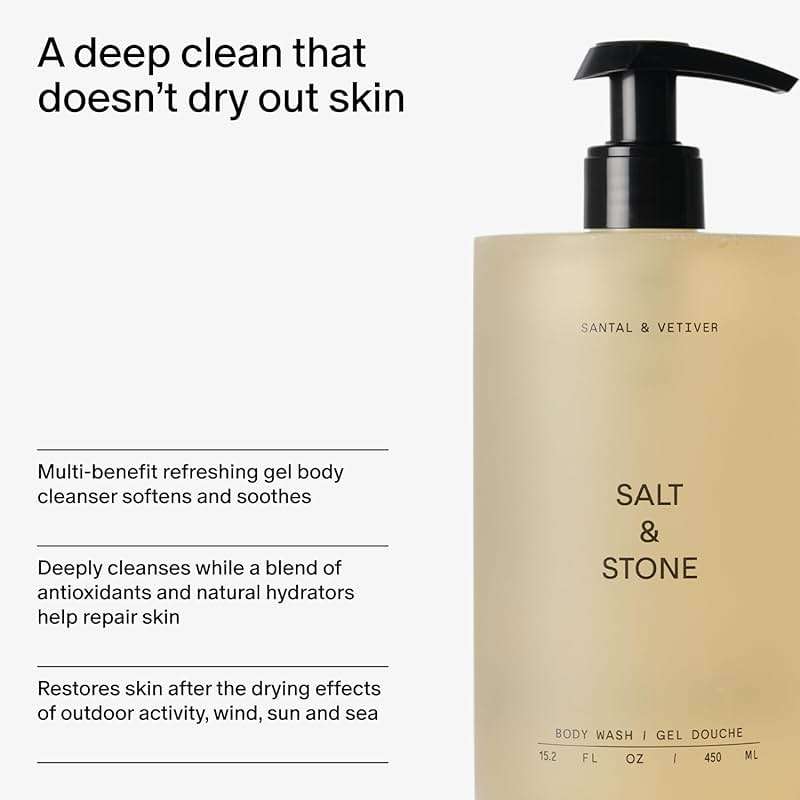 Salt & Stone Body Wash with Antioxidants for Deep Moisture | For Women & Men, Sulfate, Paraben, & Dye Free, Leaving Skin Soft and Hydrated | Santal & Vetiver 15.2 fl oz - Image 5