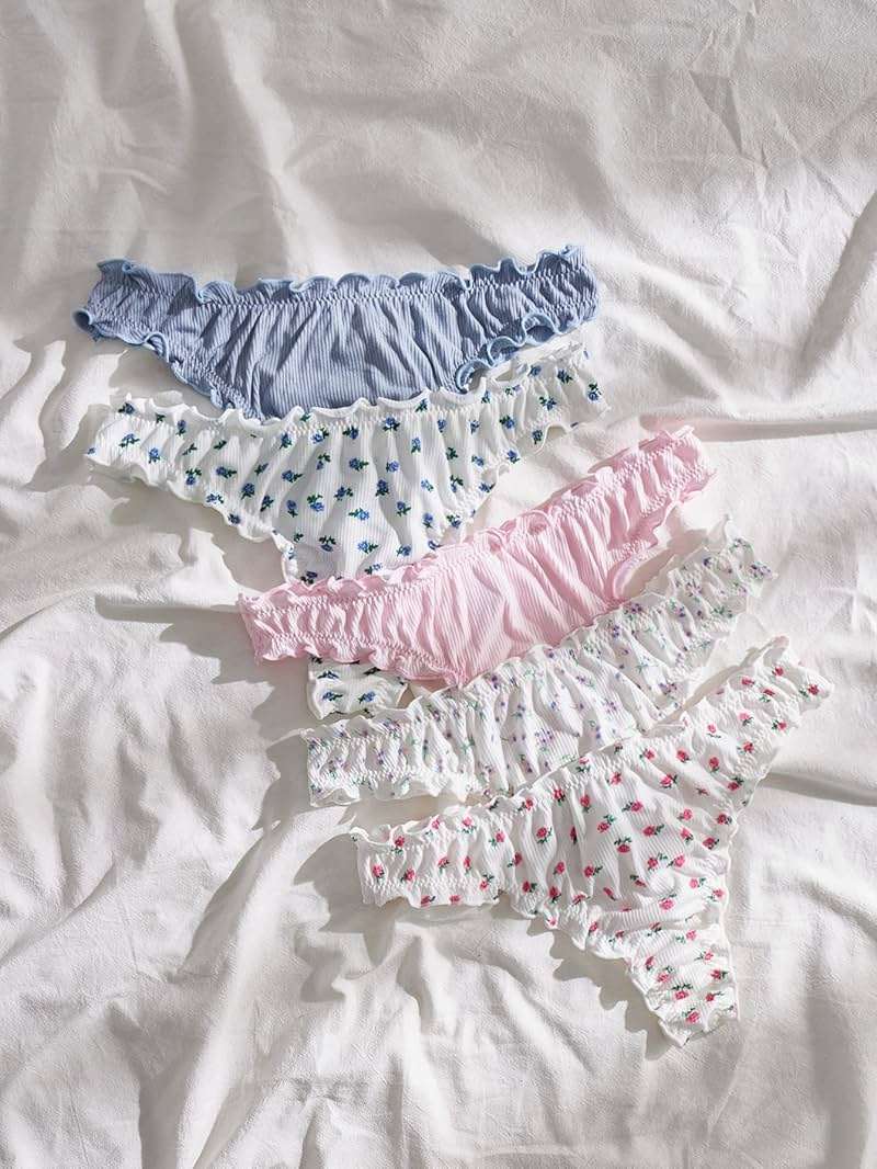 GORGLITTER Women's 5pack Cute Panties Floral Print Low Rise Frilly Panties Coquette Underwear Set - Image 2