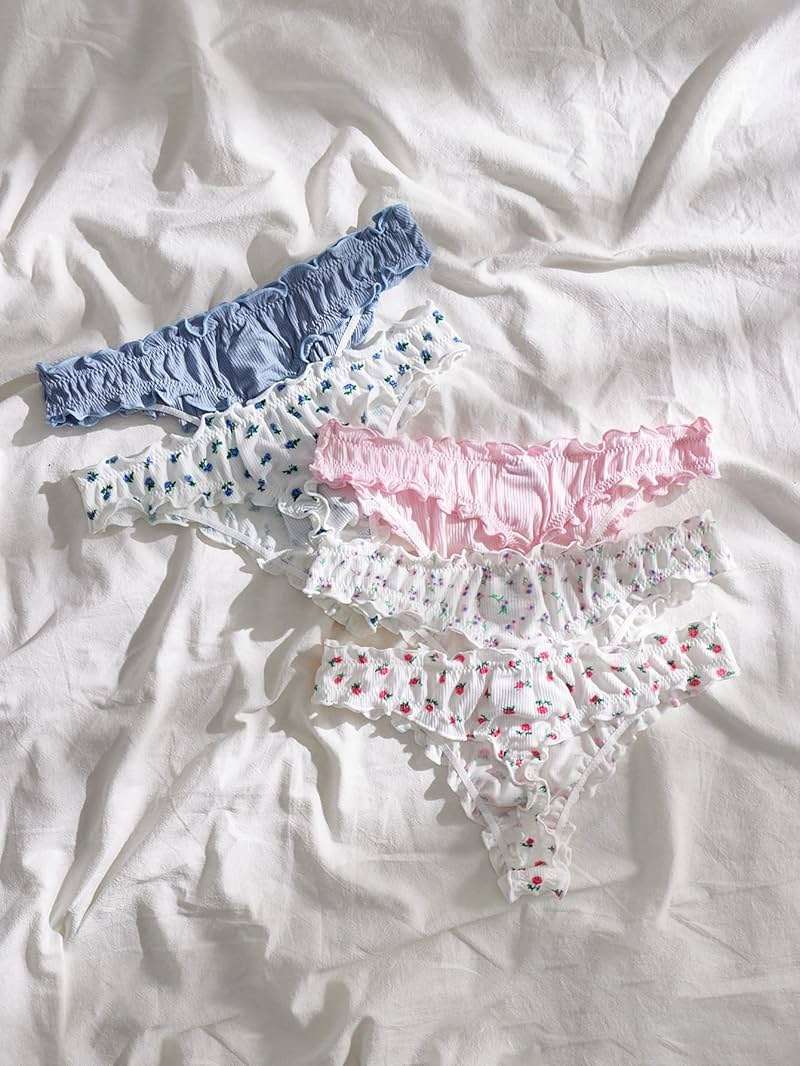 GORGLITTER Women's 5pack Cute Panties Floral Print Low Rise Frilly Panties Coquette Underwear Set - Image 3