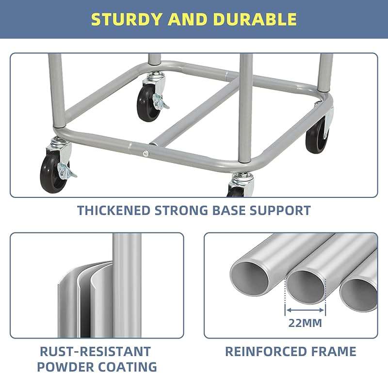 STORAGE MANIAC Commercial Laundry Hamper with Heavy Duty Steel Frame, 160 L Industrial Clothes Basket Cart with Wheels for Hotel, Home, Laundry Room, 18''L x 18''W x 31''H, Medium Beige - Image 6