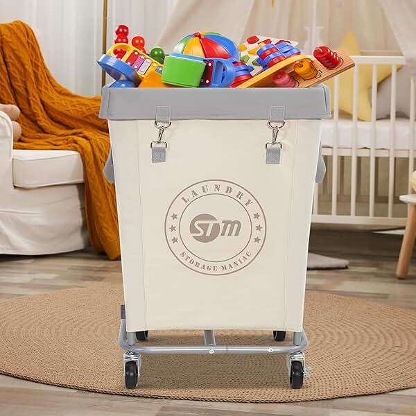 STORAGE MANIAC Commercial Laundry Hamper with Heavy Duty Steel Frame, 160 L Industrial Clothes Basket Cart with Wheels for Hotel, Home, Laundry Room, 18''L x 18''W x 31''H, Medium Beige - Image 8