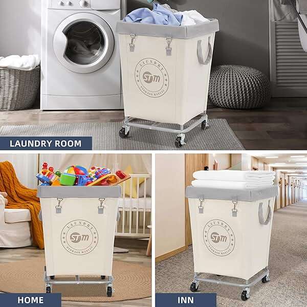 STORAGE MANIAC Commercial Laundry Hamper with Heavy Duty Steel Frame, 160 L Industrial Clothes Basket Cart with Wheels for Hotel, Home, Laundry Room, 18''L x 18''W x 31''H, Medium Beige - Image 9