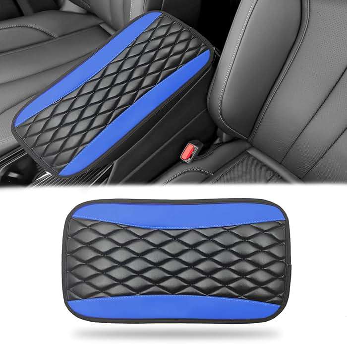 Car Center Console Cover, Universal Leather Waterproof Armrest Seat Box Cover Protector, Comfortable Car Decor Accessories Fit for Most Cars, Vehicles, SUVs -Blue - Image 1