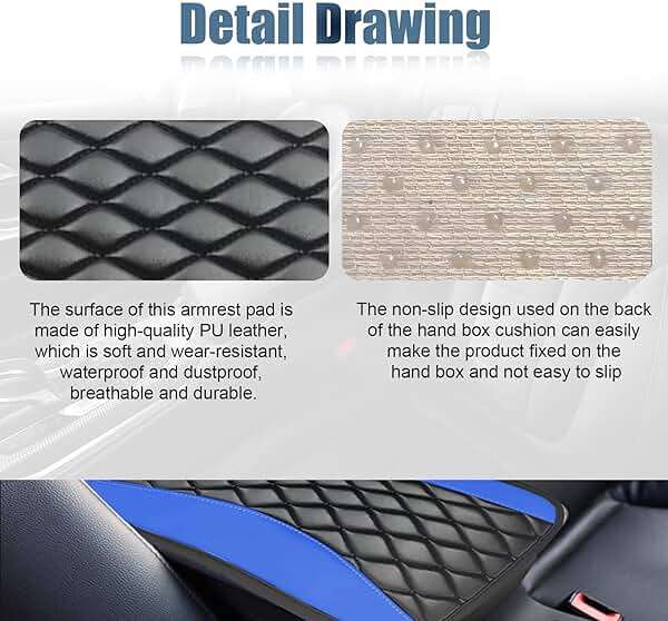 Car Center Console Cover, Universal Leather Waterproof Armrest Seat Box Cover Protector, Comfortable Car Decor Accessories Fit for Most Cars, Vehicles, SUVs -Blue - Image 3