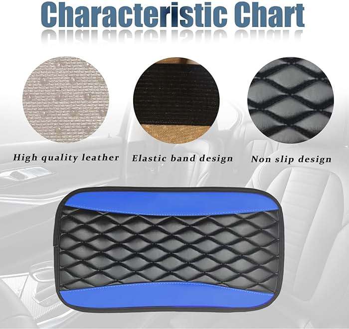 Car Center Console Cover, Universal Leather Waterproof Armrest Seat Box Cover Protector, Comfortable Car Decor Accessories Fit for Most Cars, Vehicles, SUVs -Blue - Image 4