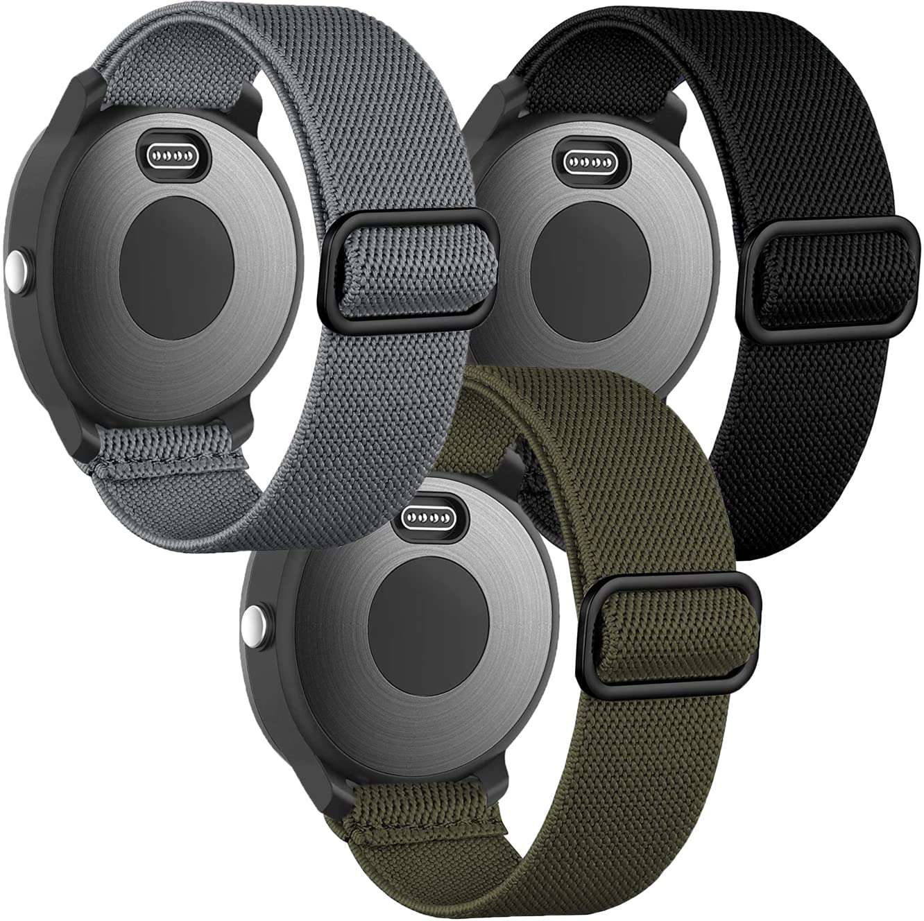 Elastic Bands for Garmin Forerunner 55/165/645/245 Music Watch Band, Garmin Vivoactive 6/5/3 Bands, 20mm Nylon Sport Wristband for Garmin Venu/Sq/Sq 2/Vivomove HR/Sport Men Women 3Pack - Image 1
