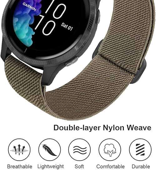 Elastic Bands for Garmin Forerunner 55/165/645/245 Music Watch Band, Garmin Vivoactive 6/5/3 Bands, 20mm Nylon Sport Wristband for Garmin Venu/Sq/Sq 2/Vivomove HR/Sport Men Women 3Pack - Image 3