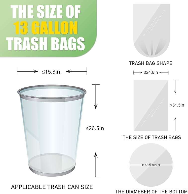 T.FORING 13 Gallon Tall Kitchen Trash Bags Unscented,1.1 Mil,Clear,110 Ct | Leakproof,Heavy Duty,Strong Garbage Can Liners,White,Fit 38 - 50 Liter Waste Bins,for Home Office Household Use - Image 2