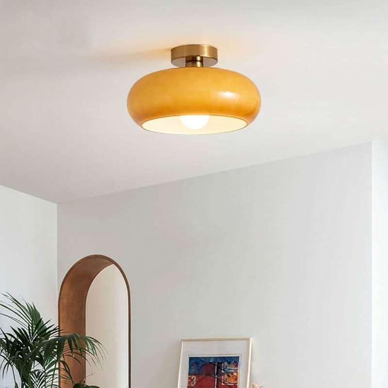ZALORD Nordic Vintage Ceiling Light Fixture Denmark Mid Century Modern Nostalgia Semi Flush Mount Ceiling Light with Orange White Glass Shade for Restaurant Cafe Loft Bedroom Hallway 10.6inch - Image 2