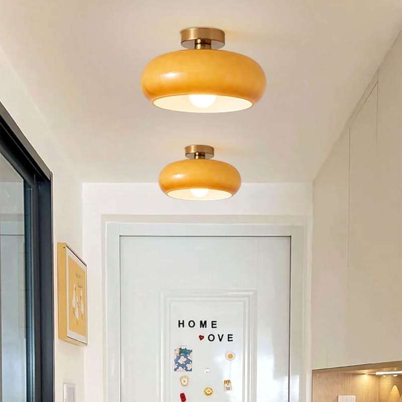 ZALORD Nordic Vintage Ceiling Light Fixture Denmark Mid Century Modern Nostalgia Semi Flush Mount Ceiling Light with Orange White Glass Shade for Restaurant Cafe Loft Bedroom Hallway 10.6inch - Image 4