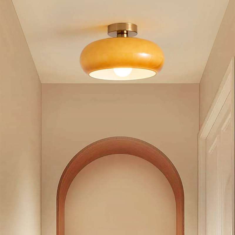 ZALORD Nordic Vintage Ceiling Light Fixture Denmark Mid Century Modern Nostalgia Semi Flush Mount Ceiling Light with Orange White Glass Shade for Restaurant Cafe Loft Bedroom Hallway 10.6inch - Image 5