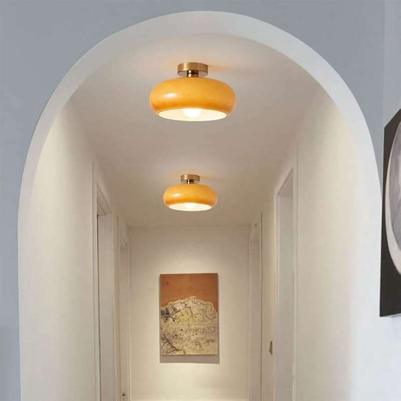 ZALORD Nordic Vintage Ceiling Light Fixture Denmark Mid Century Modern Nostalgia Semi Flush Mount Ceiling Light with Orange White Glass Shade for Restaurant Cafe Loft Bedroom Hallway 10.6inch - Image 6