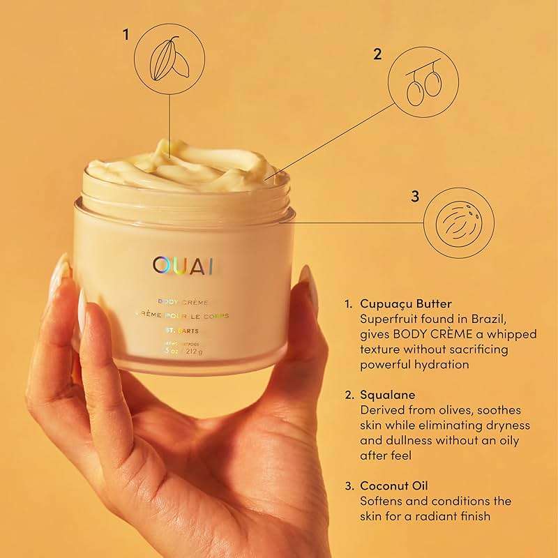 OUAI Body Cream, St. Barts - Hydrating Whipped Body Cream with Cupuaçu Butter, Coconut Oil and Squalane - Softens Skin and Delivers Healthy-Looking Glow - Sulfate-Free Skin Care (7.5 Oz) - Image 3