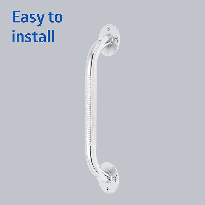 Medline Knurled Chrome 12” Grab Bar for Shower & Bathtub, Independence & Ease of Movement — for Elderly, Handicapped or Seniors, 300 lb. Capacity, 1 Bar - Image 3