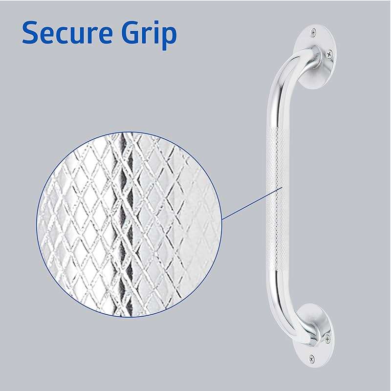Medline Knurled Chrome 12” Grab Bar for Shower & Bathtub, Independence & Ease of Movement — for Elderly, Handicapped or Seniors, 300 lb. Capacity, 1 Bar - Image 4