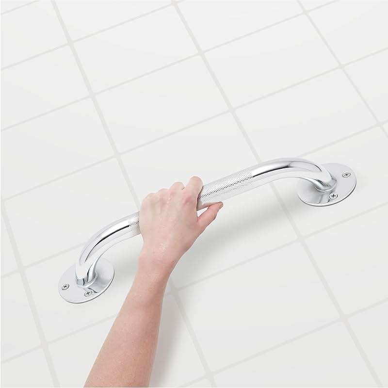 Medline Knurled Chrome 12” Grab Bar for Shower & Bathtub, Independence & Ease of Movement — for Elderly, Handicapped or Seniors, 300 lb. Capacity, 1 Bar - Image 7