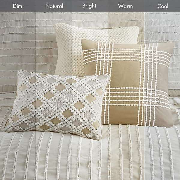 Madison Park Queen Comforter Set Clipped Jacquard Stripes with Buttons Boho Comforter for a Queen-Size Bed, Cotton Oversized Comforters with Removable Cover Boho Bedding, Queen Ivory 8 Piece - Image 7