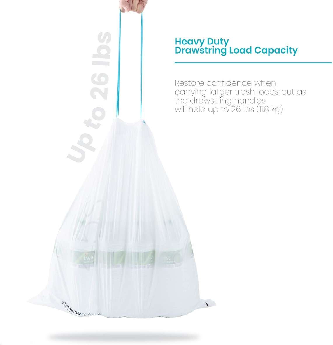 Home Zone Living 12 Gallon Kitchen Trash Bags with Drawstring Handles, Heavy Duty Custom Fit Design for Standard 45 to 50 Liter Kitchen Trash Cans, Code 45S, 60-Count - Image 5