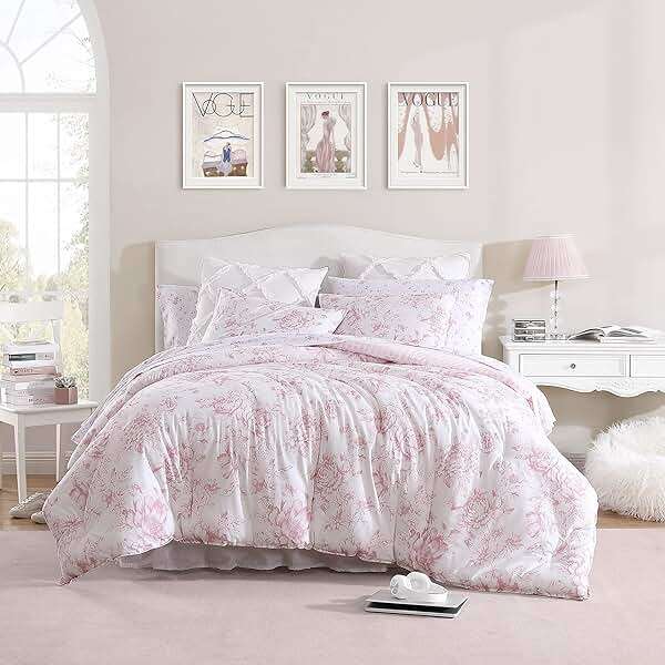 Laura Ashley – Queen Comforter Set, Soft Bedding with Matching Shams, Reversible Floral Room Decor, College Dorm Room Essentials (Delphine Pink) - Image 1