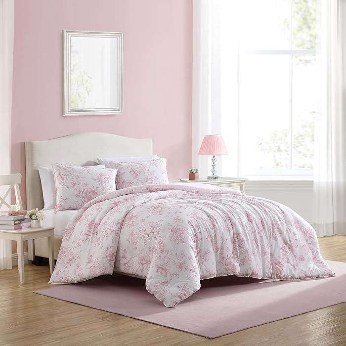 Laura Ashley – Queen Comforter Set, Soft Bedding with Matching Shams, Reversible Floral Room Decor, College Dorm Room Essentials (Delphine Pink) - Image 2