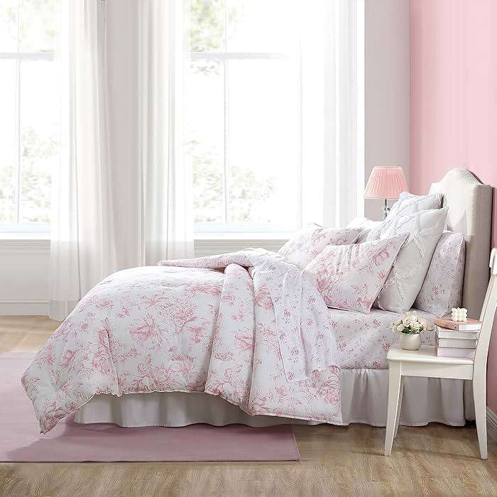 Laura Ashley – Queen Comforter Set, Soft Bedding with Matching Shams, Reversible Floral Room Decor, College Dorm Room Essentials (Delphine Pink) - Image 8