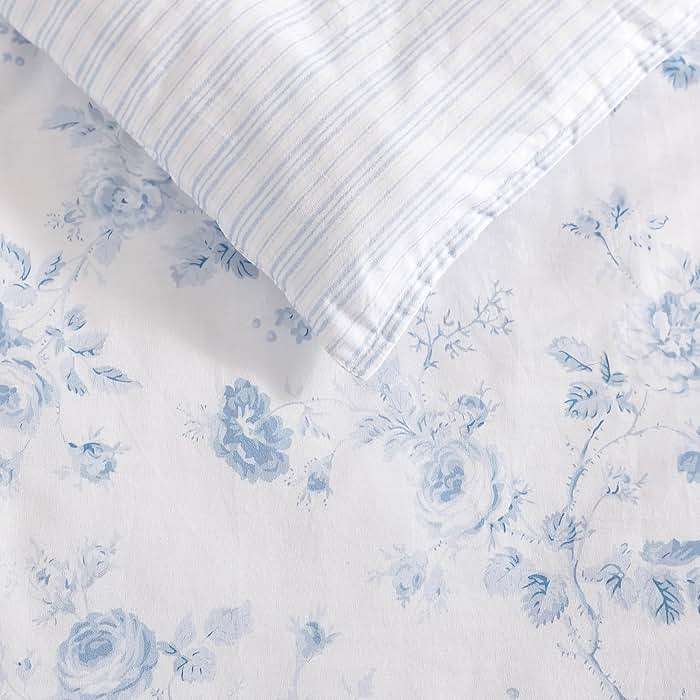Laura Ashley - Queen Comforter Set, 100% Cotton Bedding, Medium Weight for Year-Round Comfort, Reversible Floral Design, Includes Comforter and Shams, Belinda Blue - Image 3