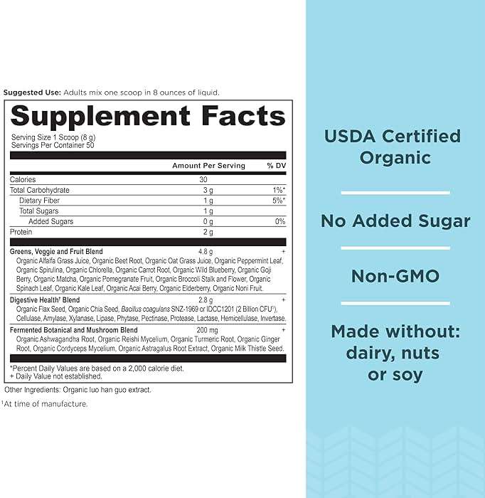 Ancient Nutrition Super Greens Powder, Organic Superfood Powder with Probiotics Made with Spirulina, Chlorella, Matcha, and Digestive Enzymes, 50 Servings, 14.1 oz - Image 3