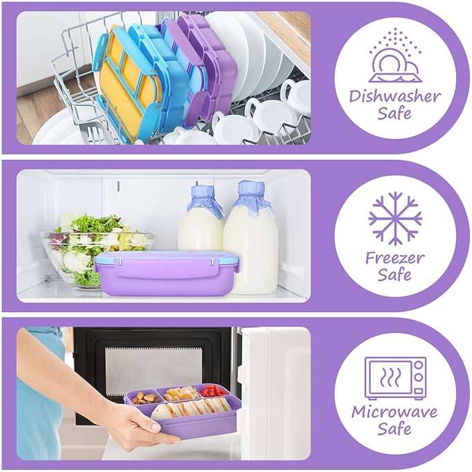 QQKO Bento Lunch Box for Kids Girls Boys, Toddler Kids Lunch Boxes for School, Lunch Containers for Adults with 4 Compartments, Sauce Container, Utensils, Food Picks and Muffin Cups, Purple - Image 6