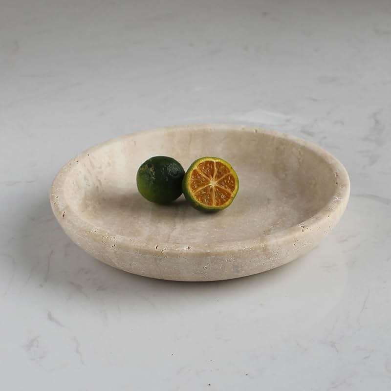 Natural Marble Travertine Ring Dish Jewelry Tray 5.5" for Women, Marble Trinket Dish for Key Earring Nightstand, Mother's Day Engagement Birthday Gift - Beige Travertine - Image 1