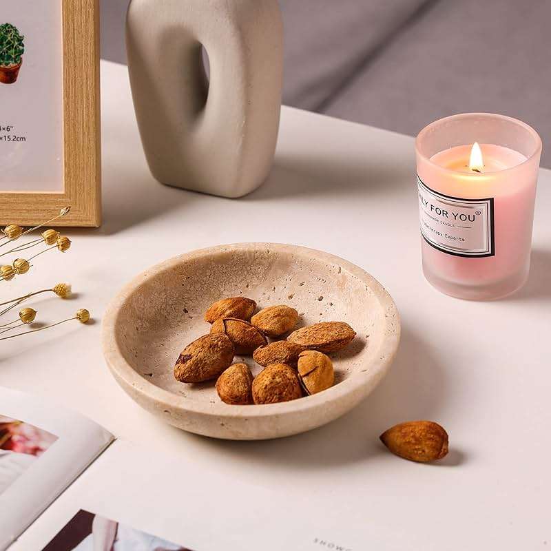 Natural Marble Travertine Ring Dish Jewelry Tray 5.5" for Women, Marble Trinket Dish for Key Earring Nightstand, Mother's Day Engagement Birthday Gift - Beige Travertine - Image 5