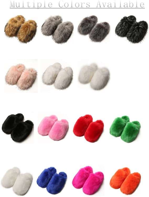 BININBOX Women's Plush Faux Fur Slipper Slide Sandal Soft Furry Fuzzy Fluffy Lovely Indoor Outdoor Slip On Slippers Multicolor Winter House Shoes - Image 3