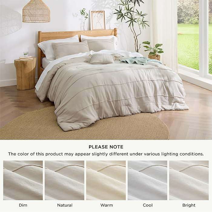 Bedsure Queen Comforter Set - 4 Pieces Pinch Pleat Bed Set, Beige Boho Bedding for All Season, 1 Soft Comforter, 2 Pillowcases, 1 Decorative Pillow - Image 8