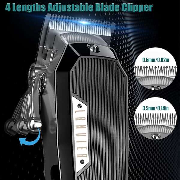 LANVIER Hair Clippers for Men, Professional 10W/7500RPM High Speed Barber Clipper for Hair Cutting and Grooming, Dual Voltage Cordless Hair Trimmer Kit with LED Display & Storage Case - Black - Image 3