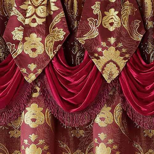 HOMEIDEAS Burgundy Paisley Jacquard Curtains, Victorian Luxury Window Curtains 2 Panels Set with Attached Valance and Sheer Backing, Fancy Drapes for Bedroom & Living Room, 52x84 Inches - Image 2