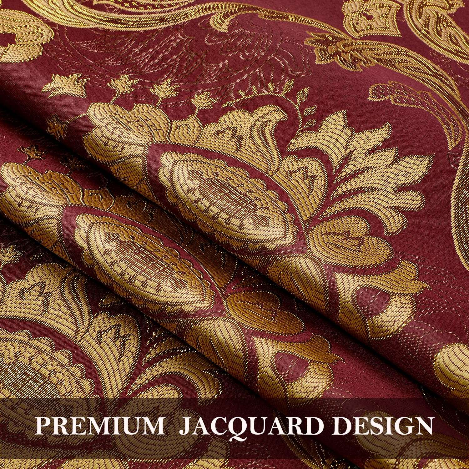 HOMEIDEAS Burgundy Paisley Jacquard Curtains, Victorian Luxury Window Curtains 2 Panels Set with Attached Valance and Sheer Backing, Fancy Drapes for Bedroom & Living Room, 52x84 Inches - Image 3