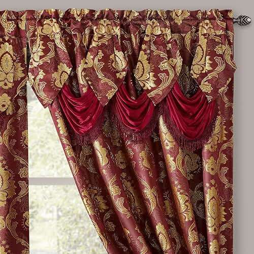 HOMEIDEAS Burgundy Paisley Jacquard Curtains, Victorian Luxury Window Curtains 2 Panels Set with Attached Valance and Sheer Backing, Fancy Drapes for Bedroom & Living Room, 52x84 Inches - Image 4