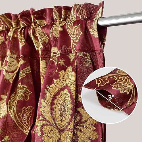 HOMEIDEAS Burgundy Paisley Jacquard Curtains, Victorian Luxury Window Curtains 2 Panels Set with Attached Valance and Sheer Backing, Fancy Drapes for Bedroom & Living Room, 52x84 Inches - Image 5