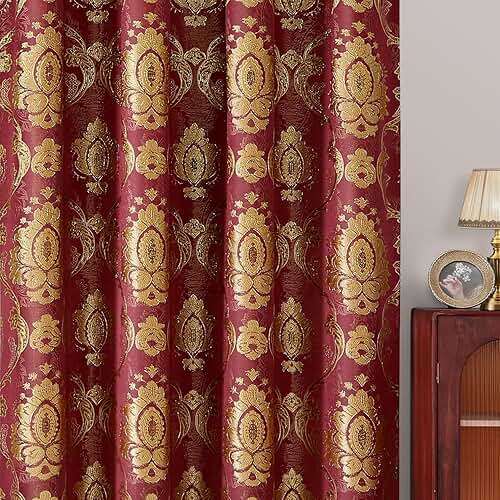 HOMEIDEAS Burgundy Paisley Jacquard Curtains, Victorian Luxury Window Curtains 2 Panels Set with Attached Valance and Sheer Backing, Fancy Drapes for Bedroom & Living Room, 52x84 Inches - Image 6