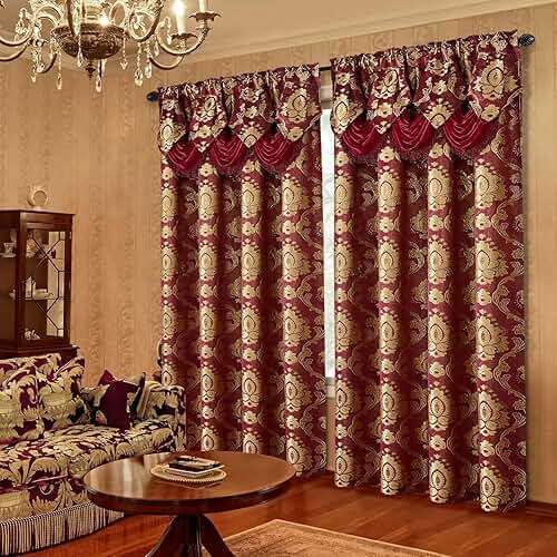 HOMEIDEAS Burgundy Paisley Jacquard Curtains, Victorian Luxury Window Curtains 2 Panels Set with Attached Valance and Sheer Backing, Fancy Drapes for Bedroom & Living Room, 52x84 Inches - Image 7